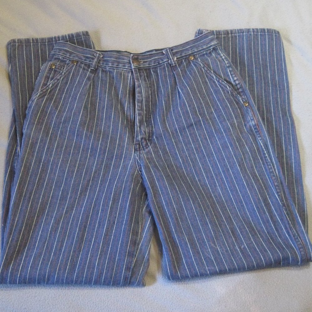 Women's Vintage Cotler Pinstripe Pleated 80's Jeans Size 31x32